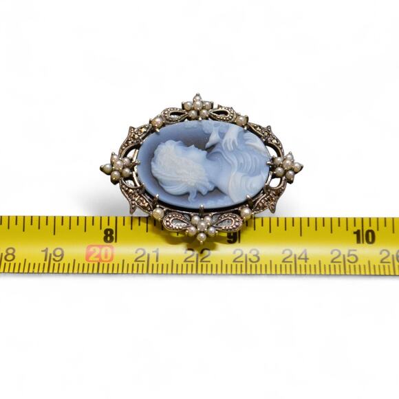 Vintage Carved Cameo Stauer Necklace Silver Ornate Frame Regencycore Coquette - Picture 10 of 11